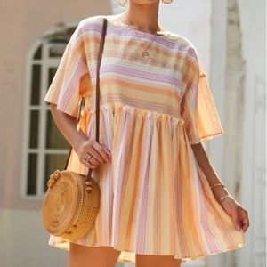 Rainbow Stripe Frill Smock Dress